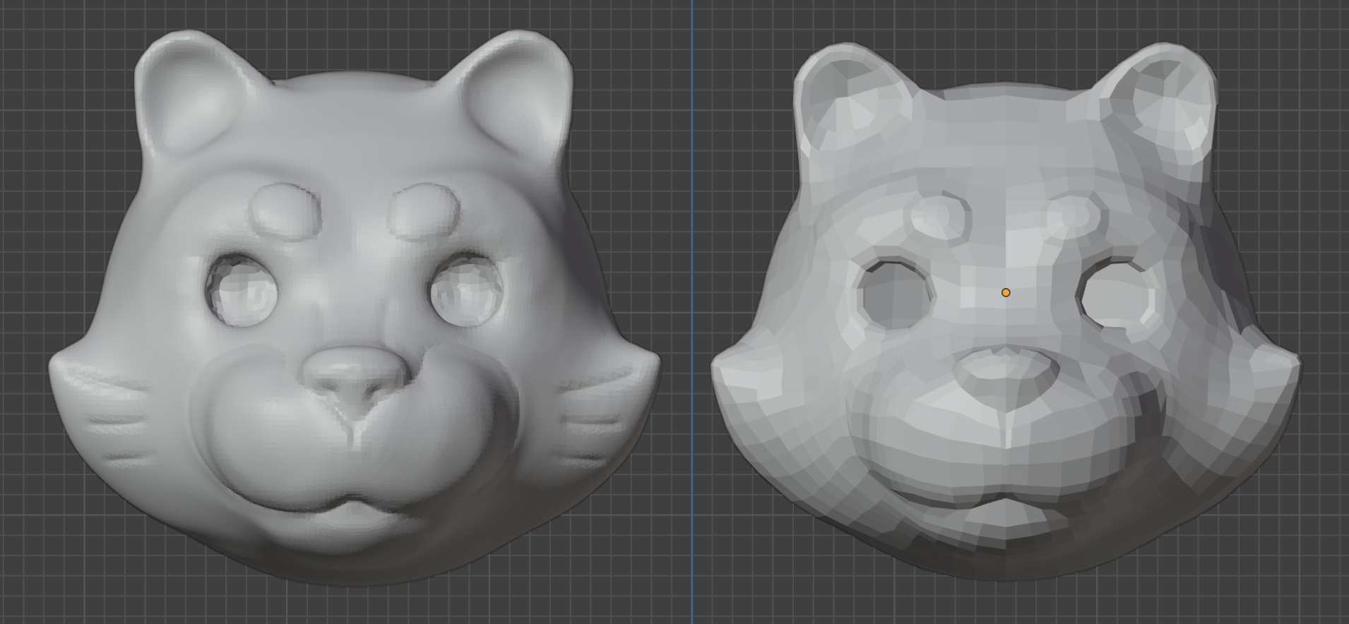 A comparison between a high resolution and low-resolution versions of the same 3D model