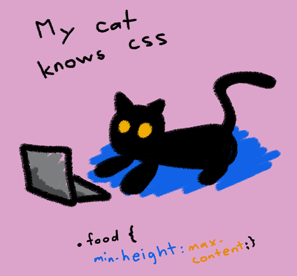 A cartoon cat in front of a laptop with a caption saying 'My cat knows CSS'.