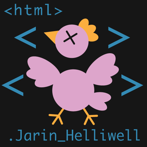 A simplified image of a pink chicken with its head cut off so that its head and body make the Head and Body elements in web coding