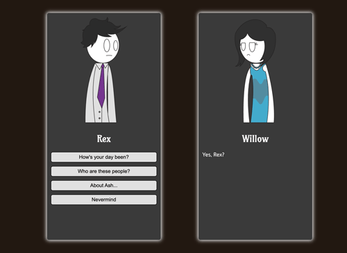 A screenshot of a web browser murder mystery game.